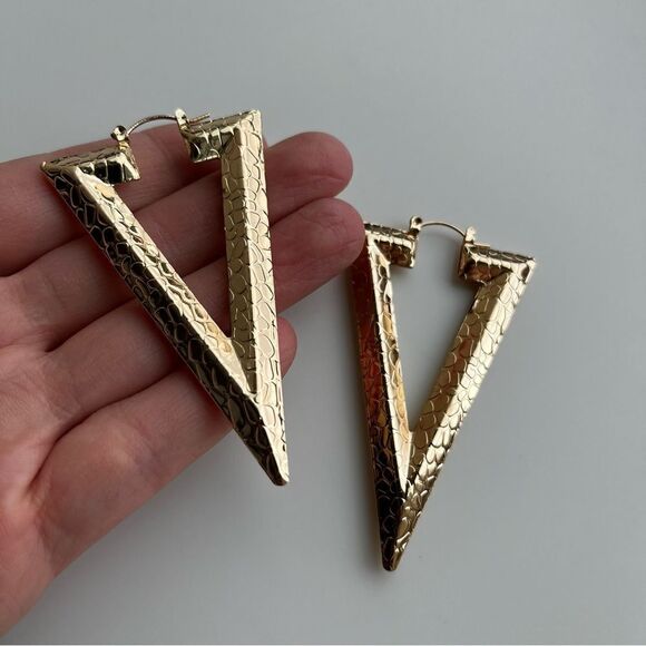 Triangle Gold Hoop Earrings - Picture 3 of 15